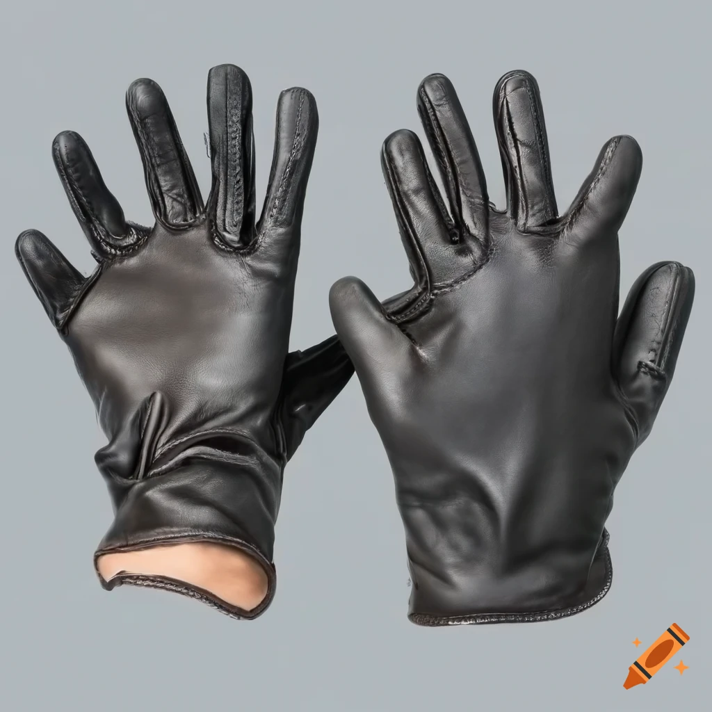 Pair of black leather gloves with 5 fingers
