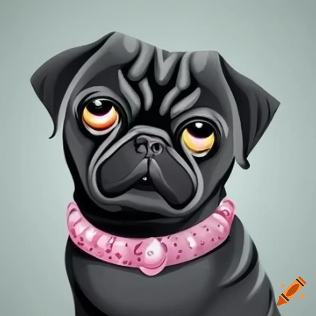 Adorable black pug wearing a pink diamond collar