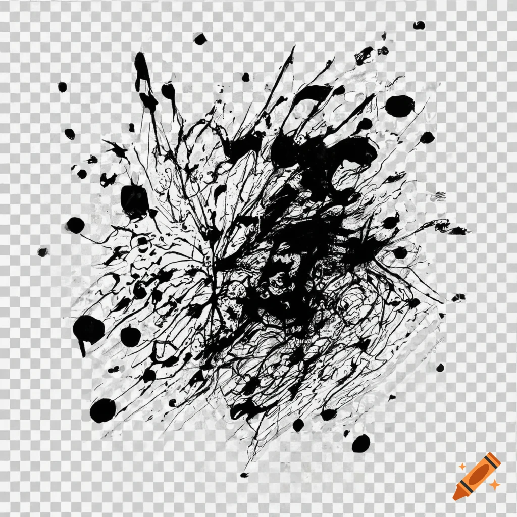 Black and white pen doodle with ink splatters