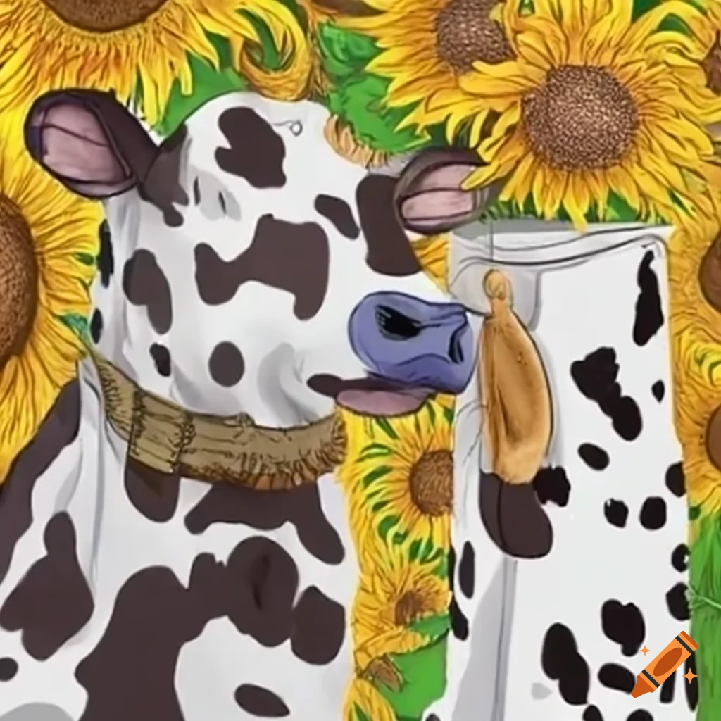 Cow print boots with sunflowers and books on craiyon