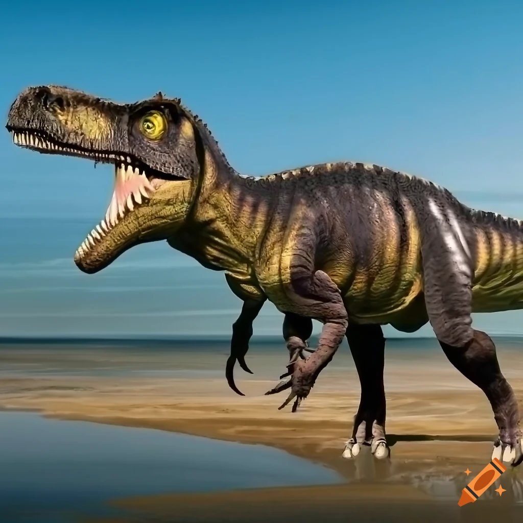 Acrocanthosaurus walking on the shores of Texas
