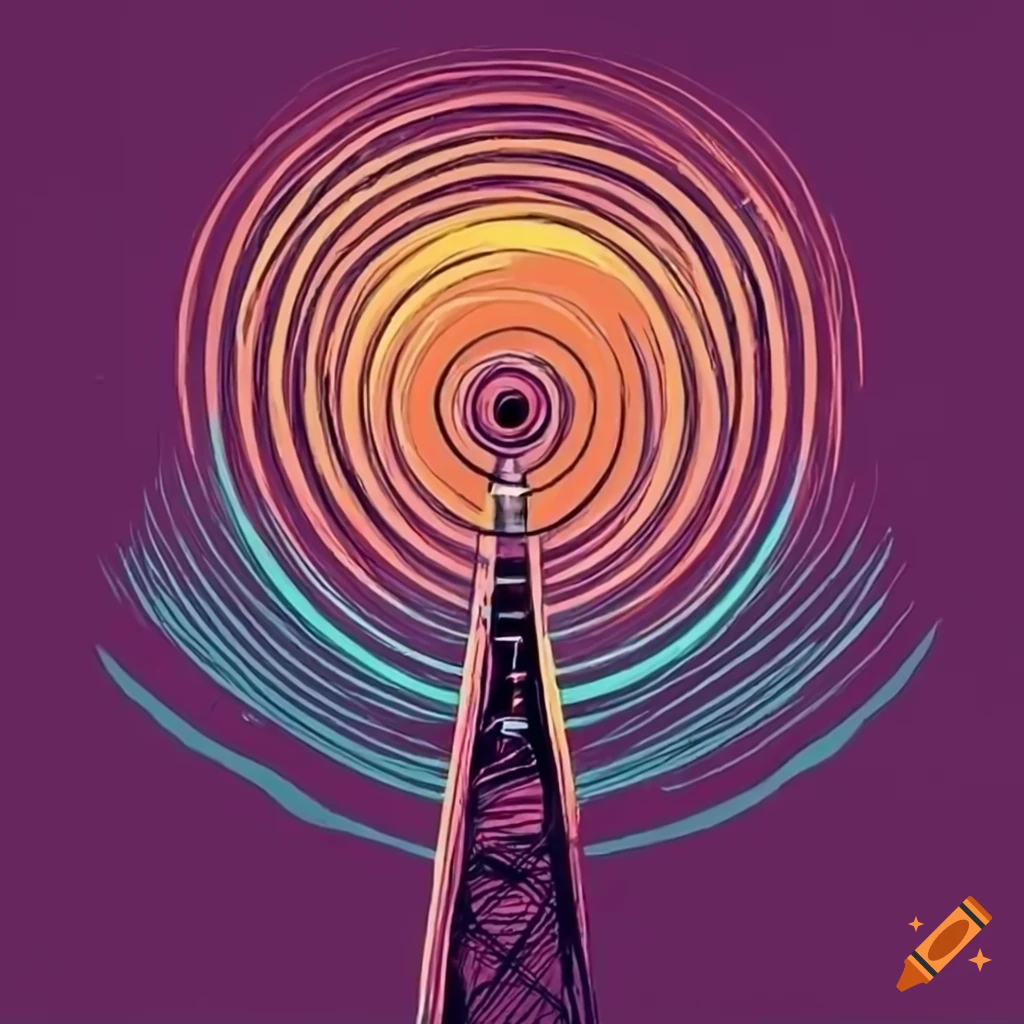 Retro vapor wave style drawing of a radio antenna on Craiyon