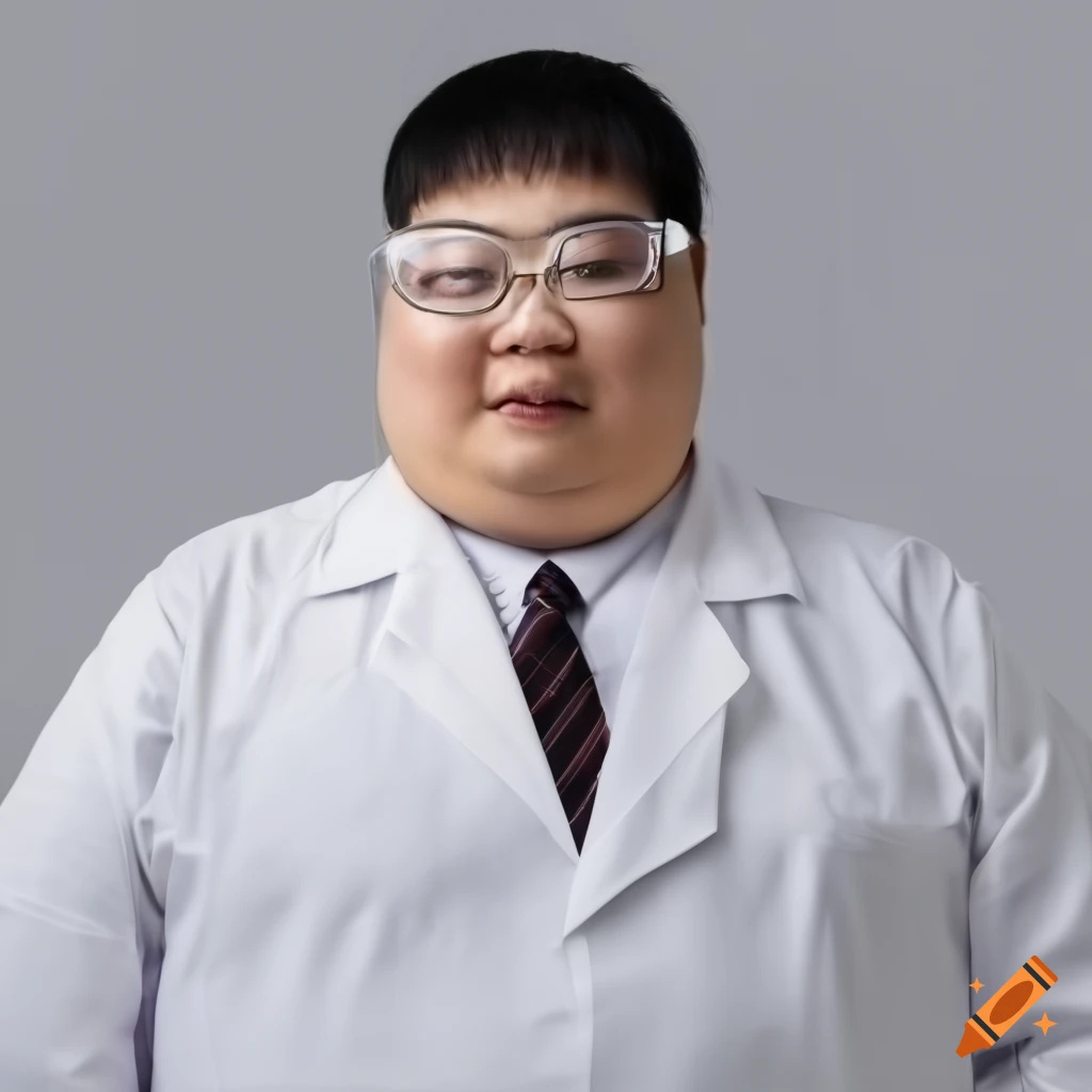 Smiling Chinese scientist man with glasses on light gray background