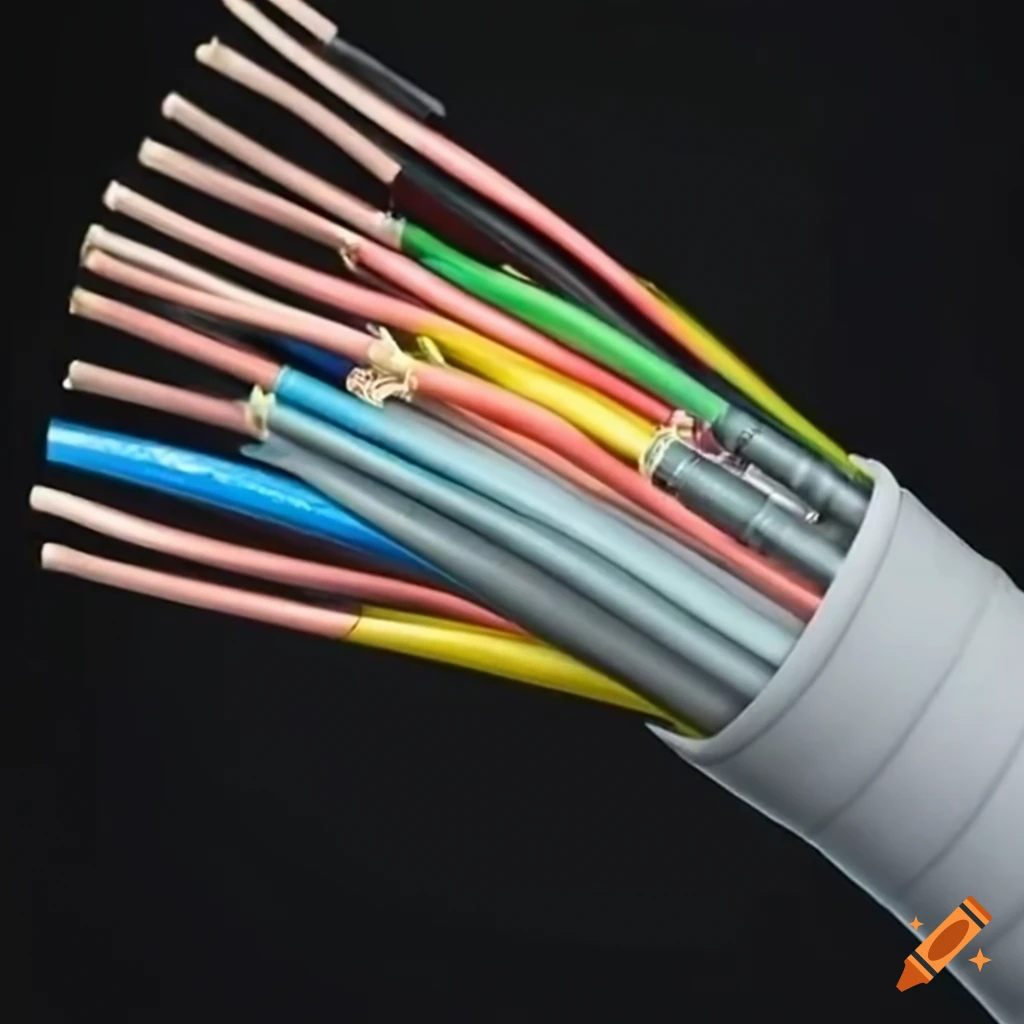 Bundle of optical fiber cables in a scrap yard on black background on