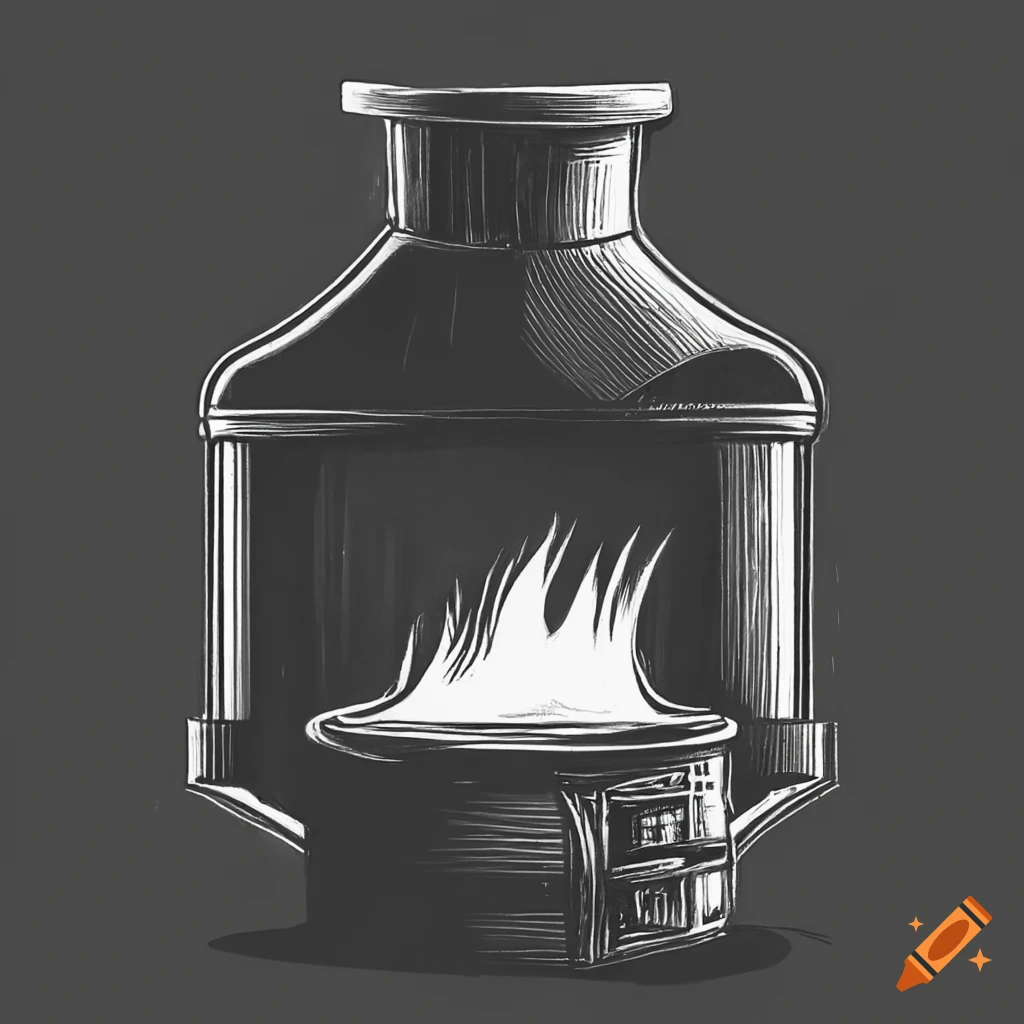 Pencil drawing of a black and white furnace on Craiyon