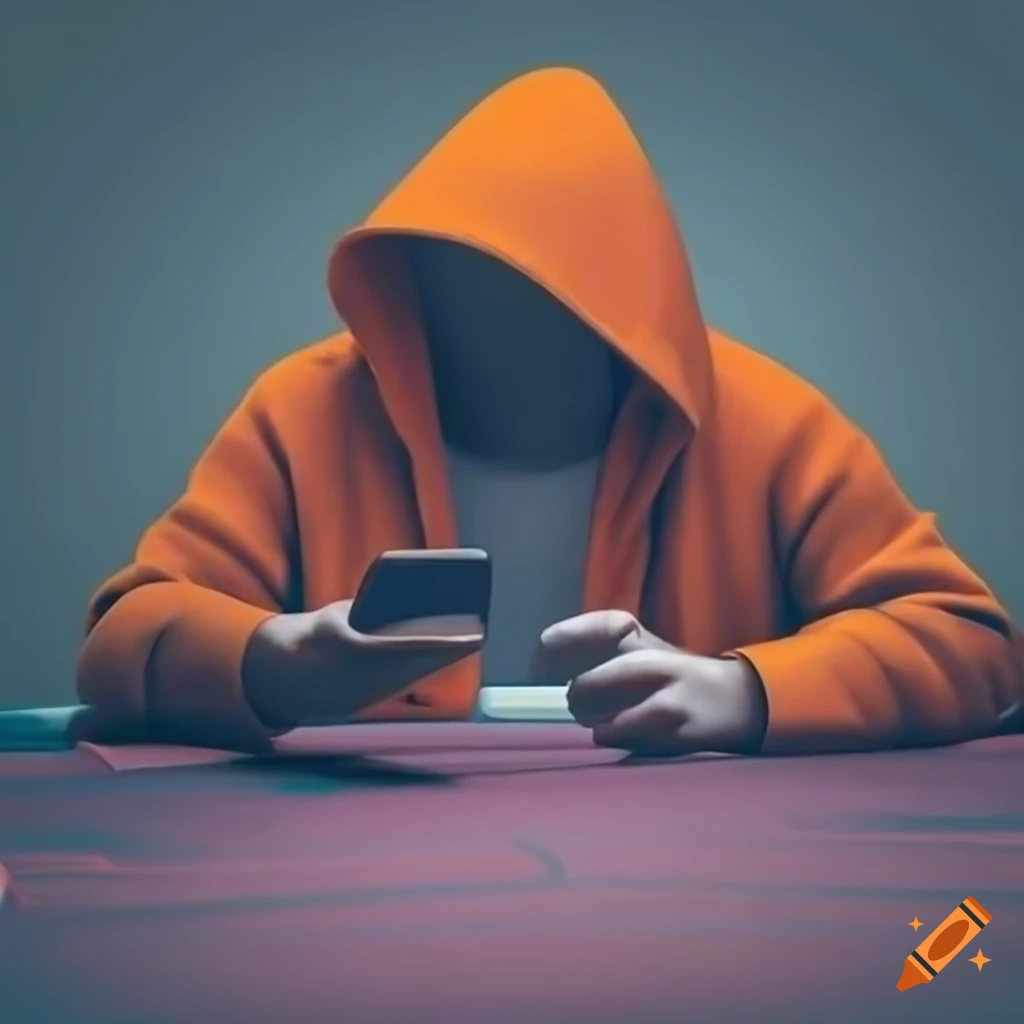 Mysterious figure with glowing eyes at a poker table with a cellphone