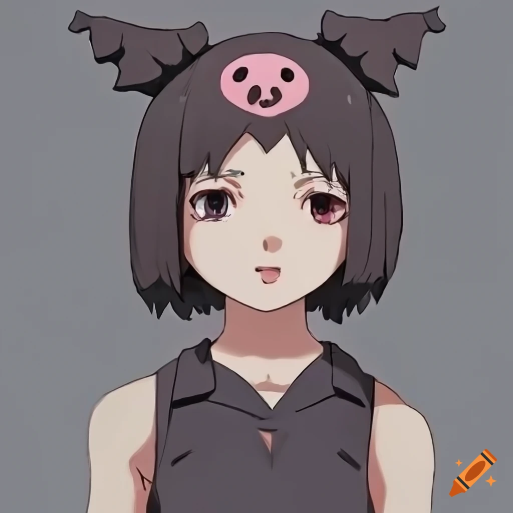 Create a character inspired by Lain Iwakura and Kuromi from Sanrio