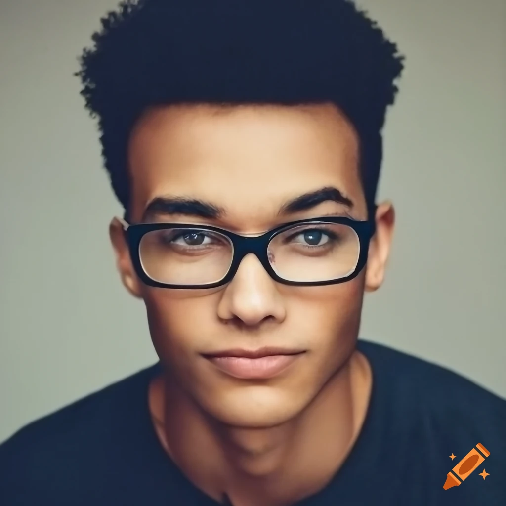 Young man with glasses and short curly hair
