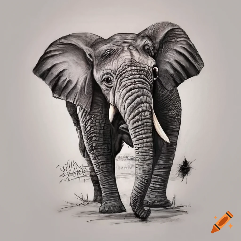 African Elephant - Art Illustration - Monochromatic Pencil Line Sketch -  Drawing by MadliArt