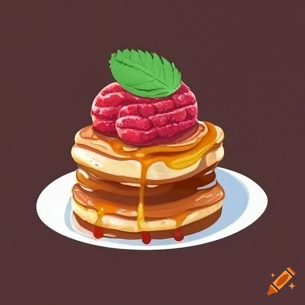Stack of mini pancakes with caramel sauce and fresh raspberries