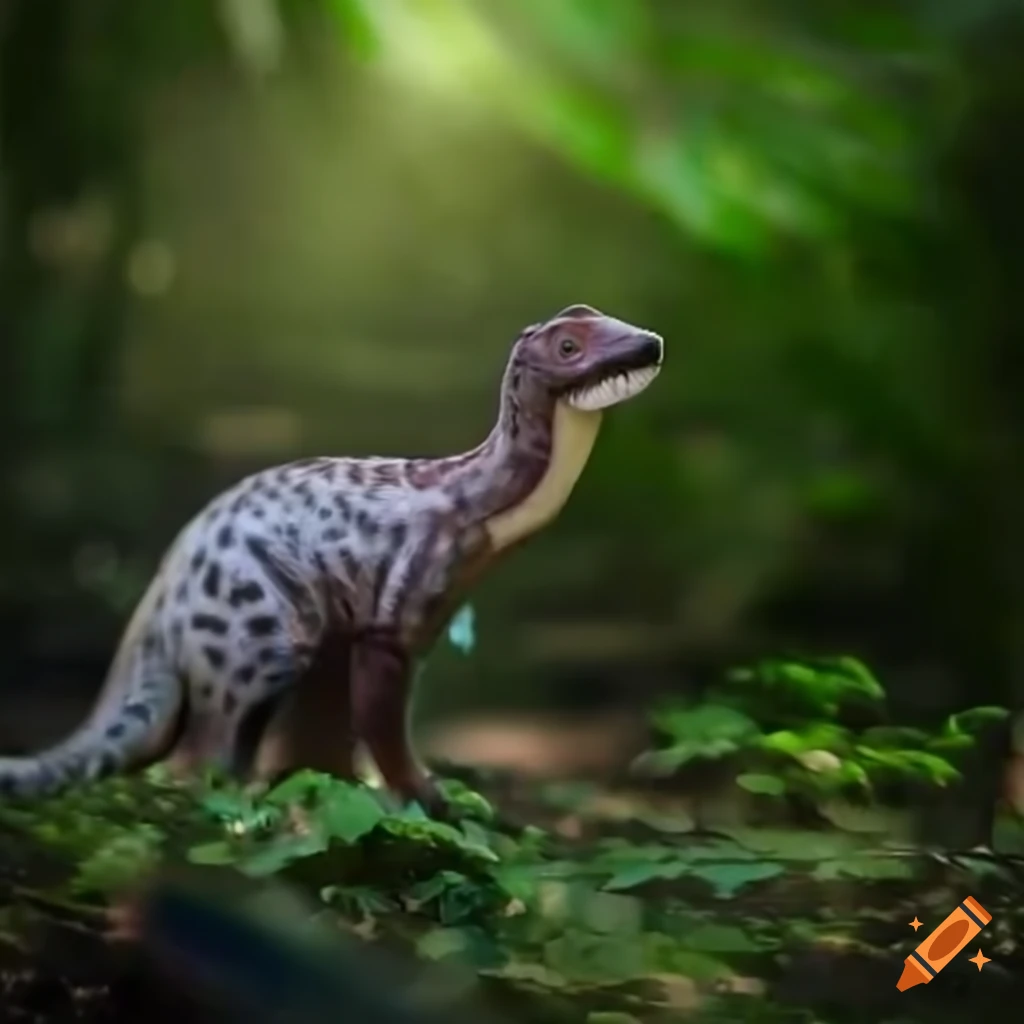 Feathered dinosaur with civet color pattern in natural environment