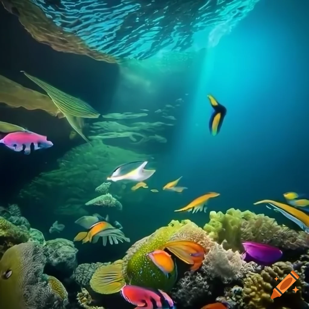Enchanted underwater realm with vibrant fish and intricate coral on Craiyon