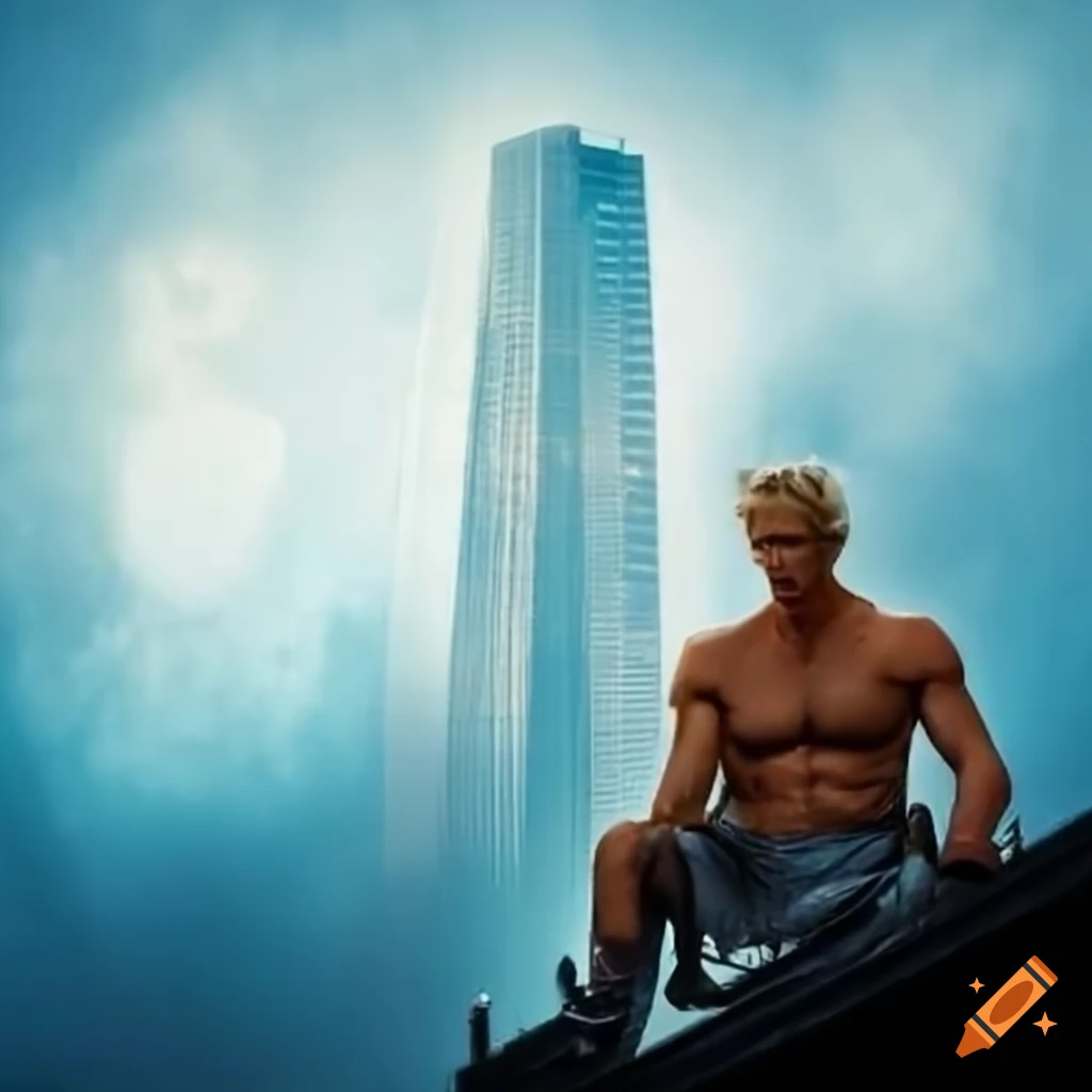 Thoughtful man seated on top of a tall building contemplating the universe