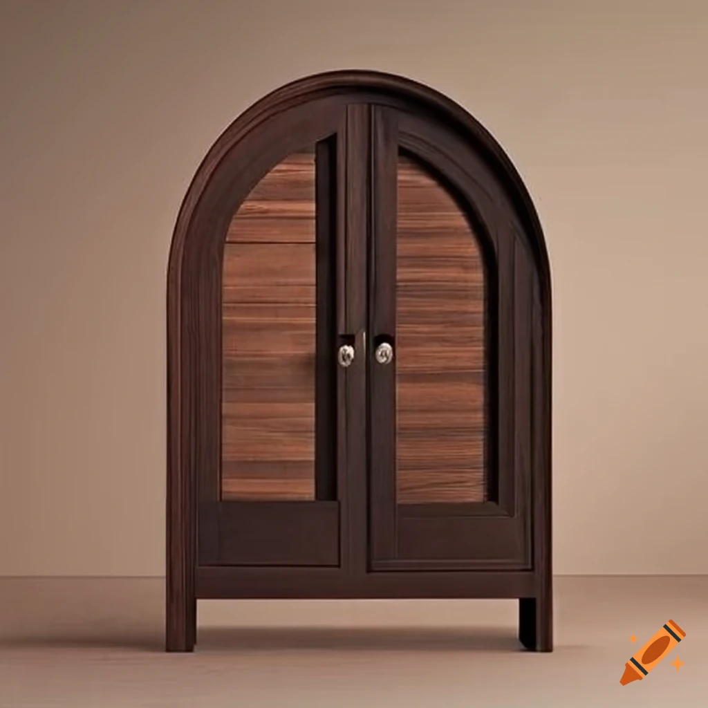 Arched dark wood with horizontal slatted doors on Craiyon