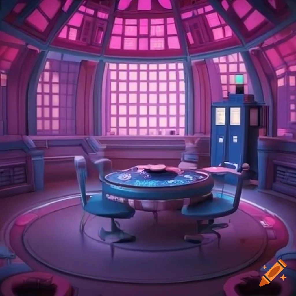 Sakura-themed Tardis control room with pink, brown, and white colors