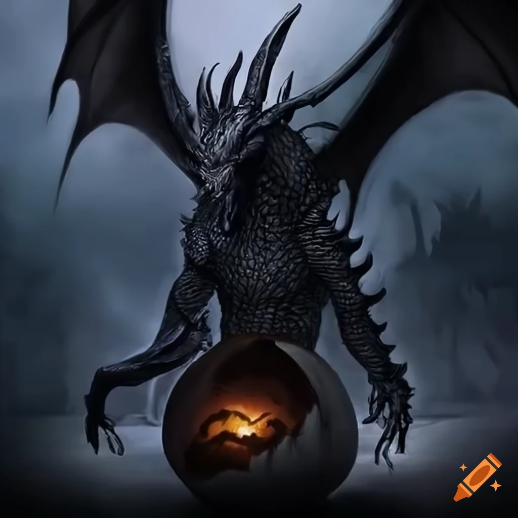 Black dragon guarding an egg