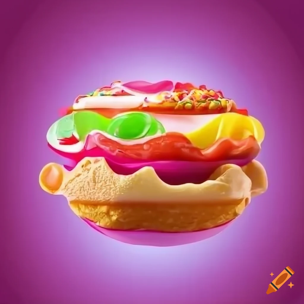Colorful snacks in front of a vibrant, wavy background in electronic art