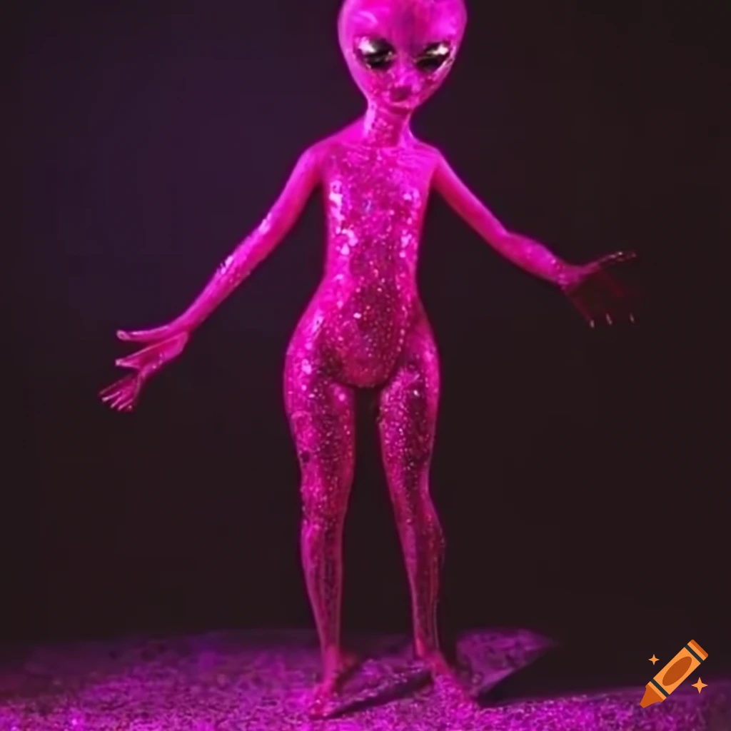 Pink glittery alien dragging their feet