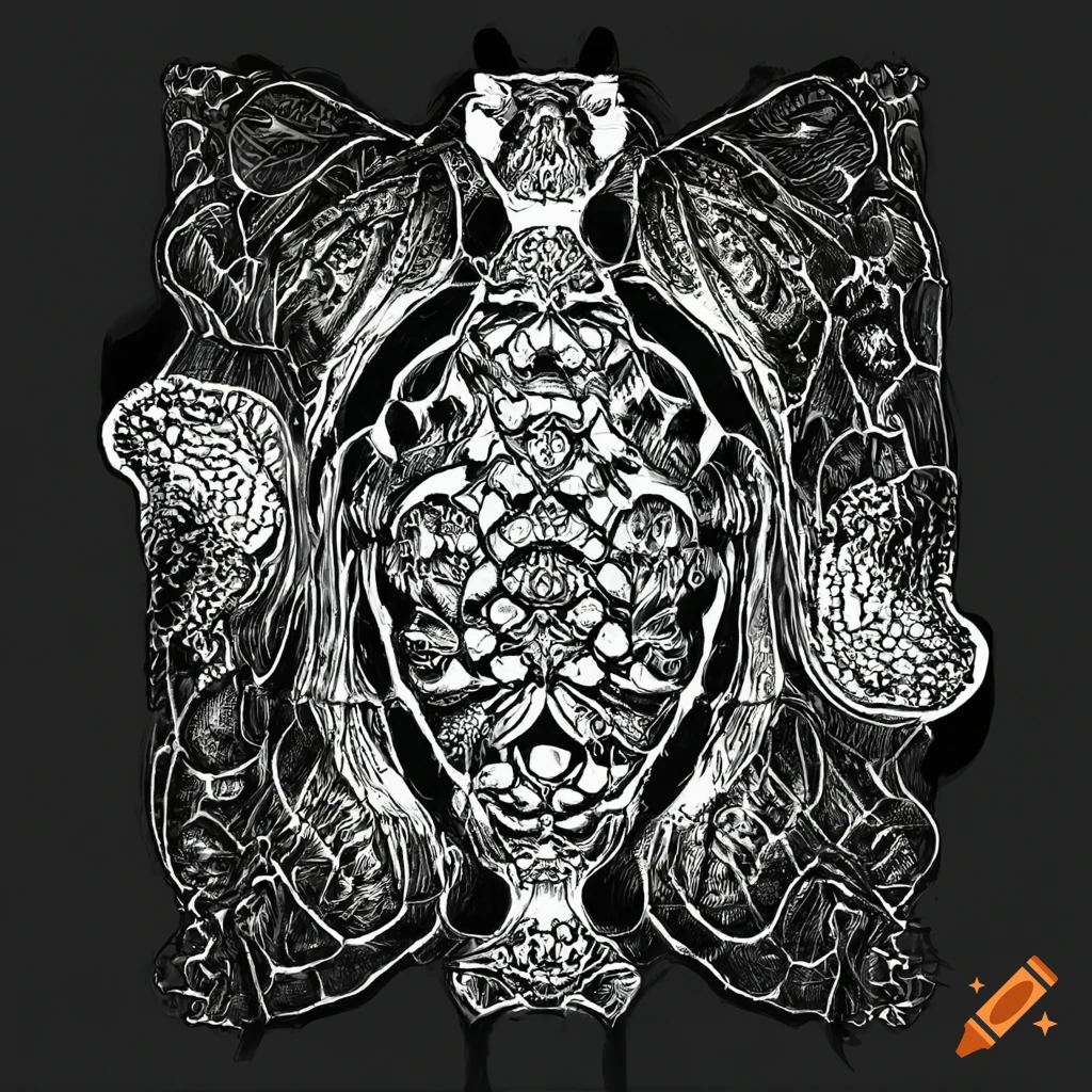 Art Nouveau style black and white turtle