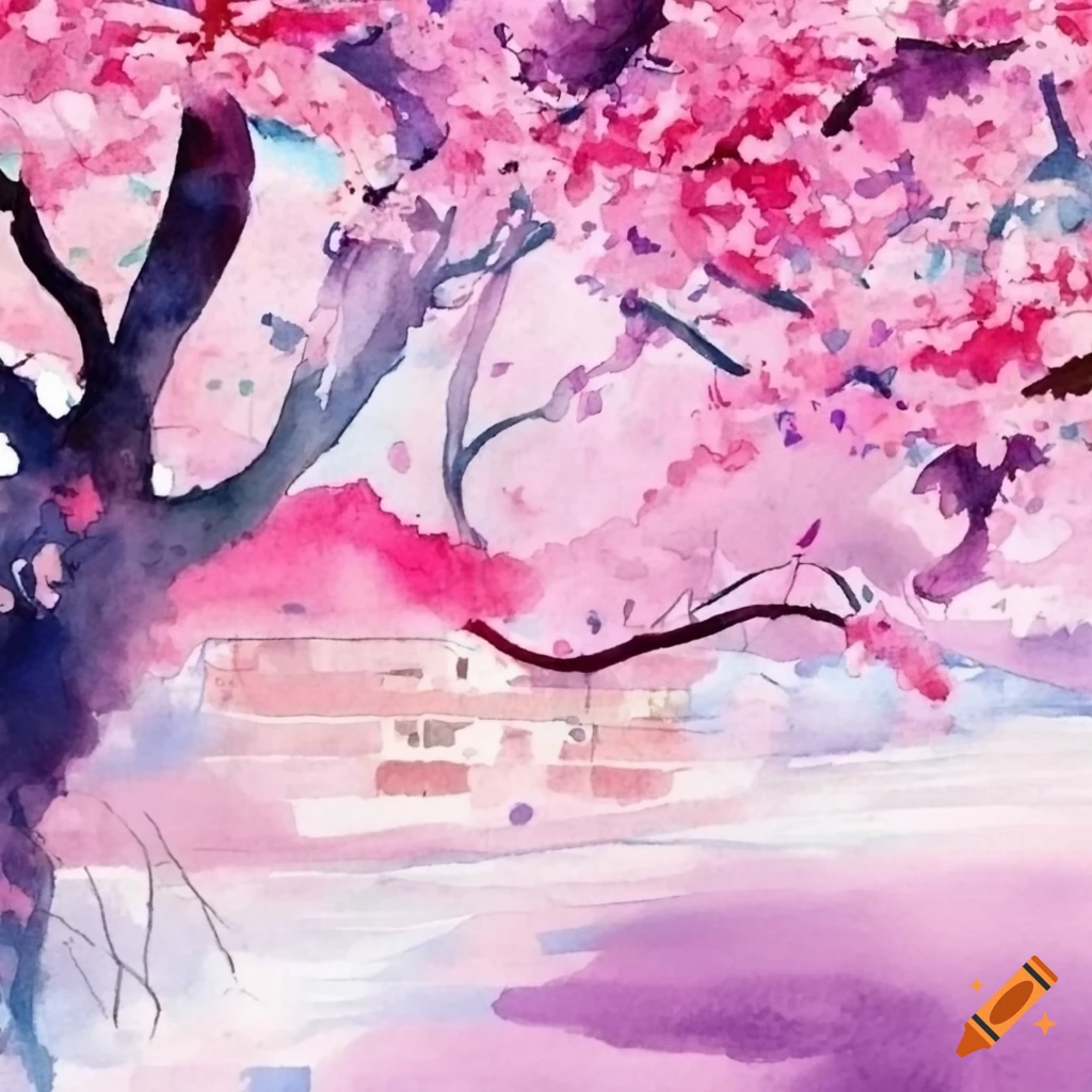 Beautiful japanese school cherry blossom in watercolor on Craiyon