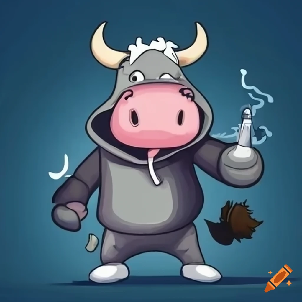Cartoon cow in a hoodie vaping