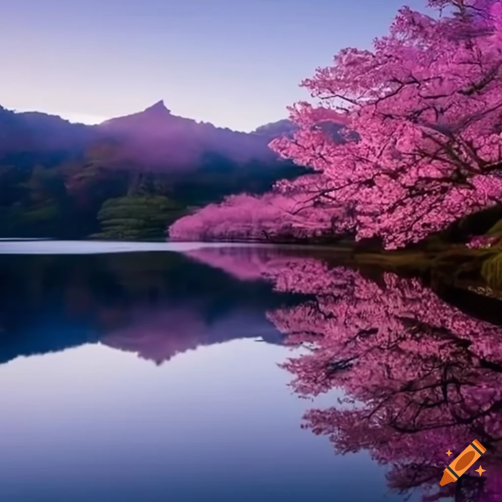 Japanese Cherry Trees by Saltwater Lake on Craiyon