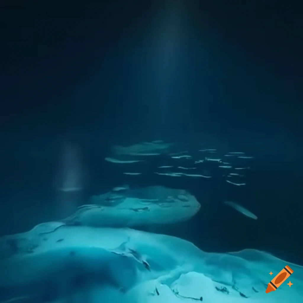 Alien lifeforms swimming in the dark underground ocean of europa on Craiyon
