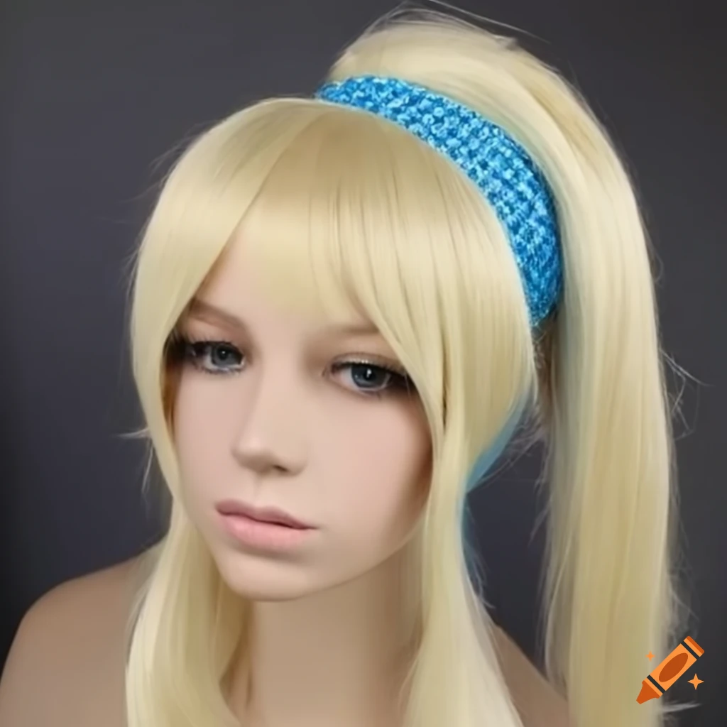 Blonde cosplay wig with shimmering blue headband on Craiyon