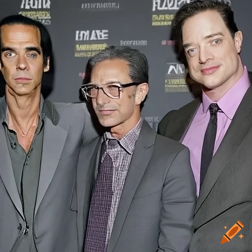 Group photo of Nick Cave, Brendan Fraser, and Jeff Goldblum