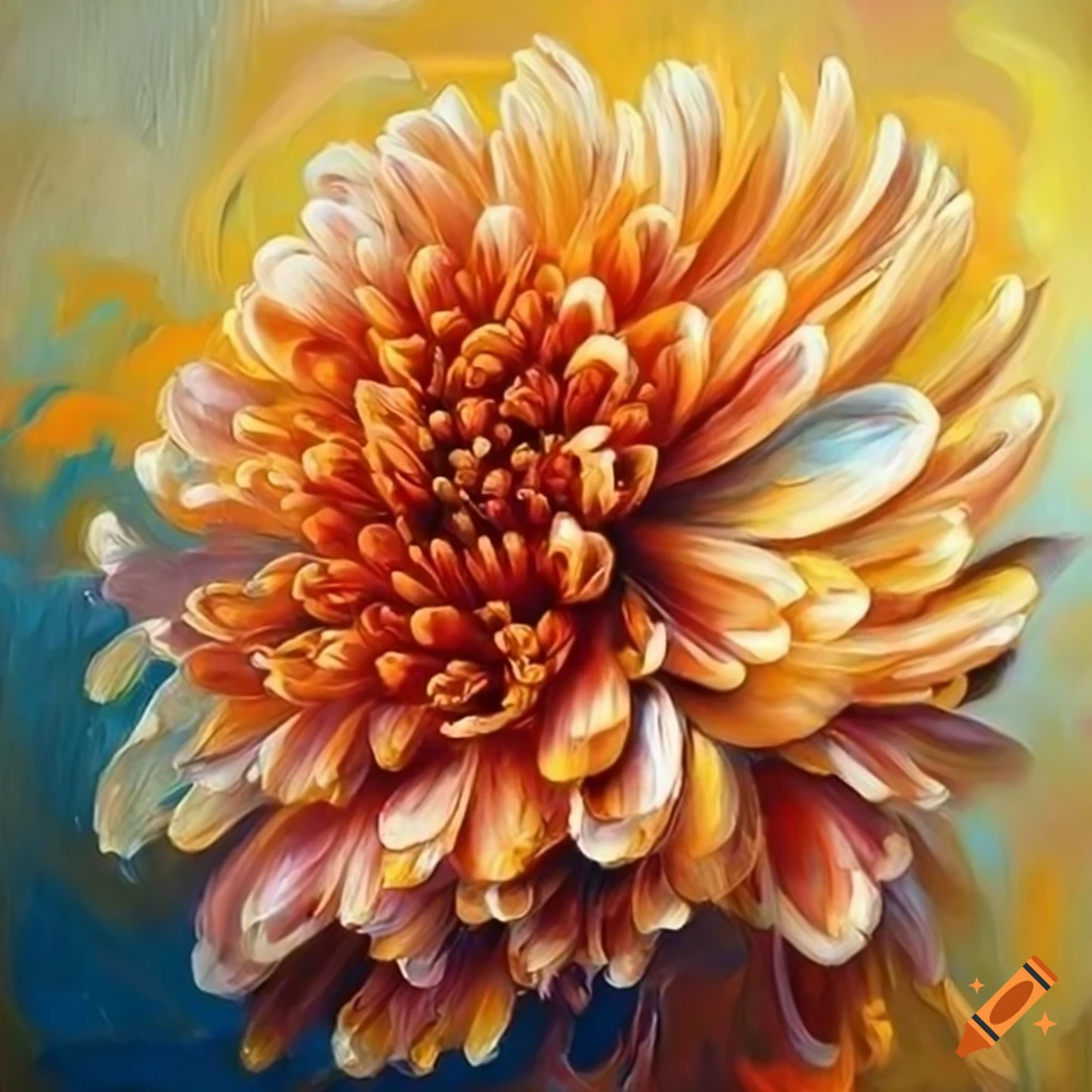 Stunning oil painting of delicate chrysanthemum flower on Craiyon