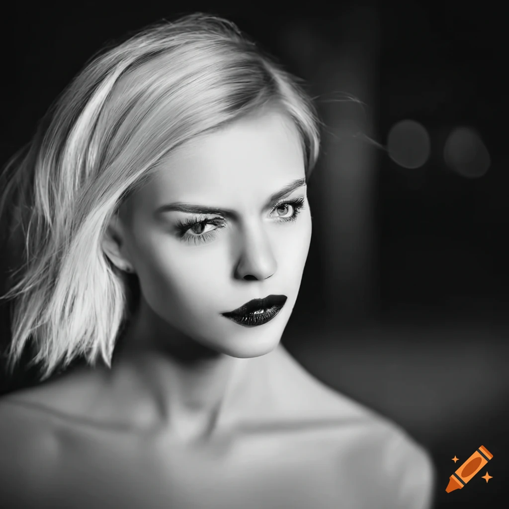 Stylish portrait of a beautiful young woman with short blond hair in ...