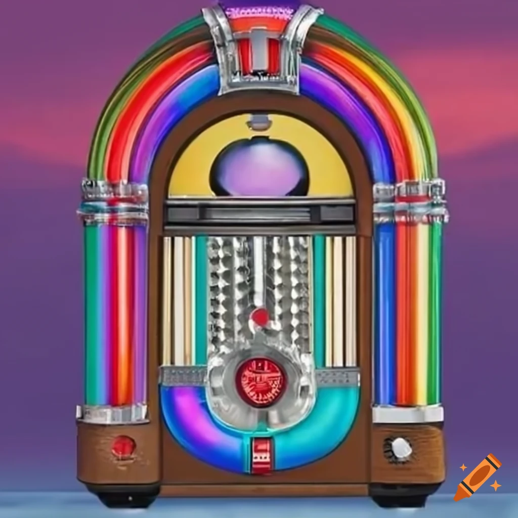 Colorful 'midweek music' jukebox featuring top 40 hits on Craiyon