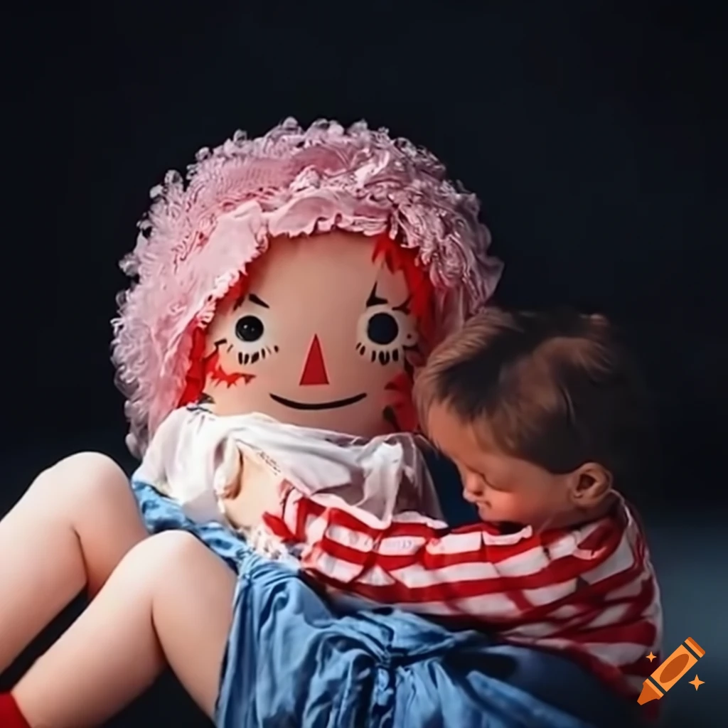 Raggedy Ann cuddling Oscar in a warm embrace