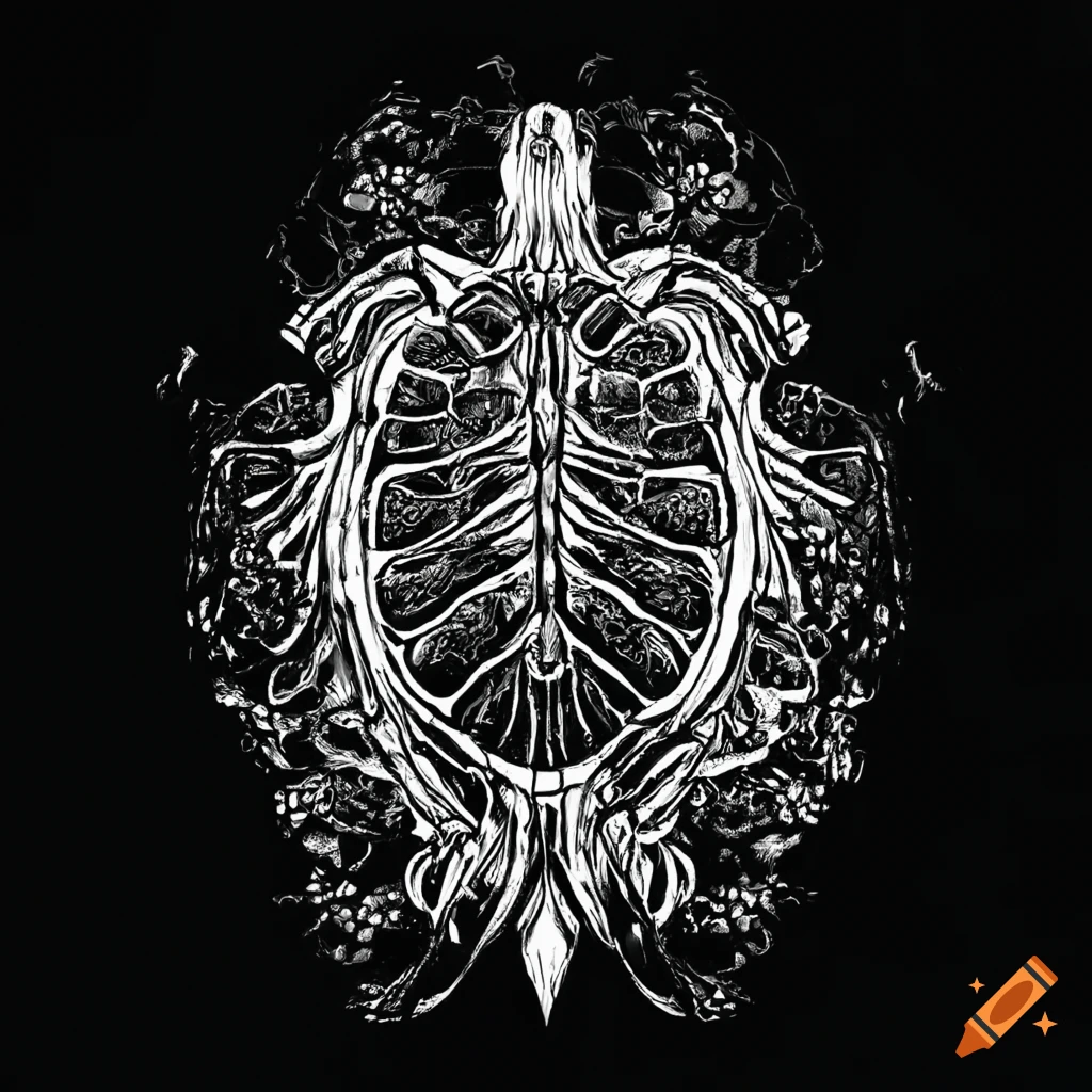 Turtle in art nouveau style in black and white