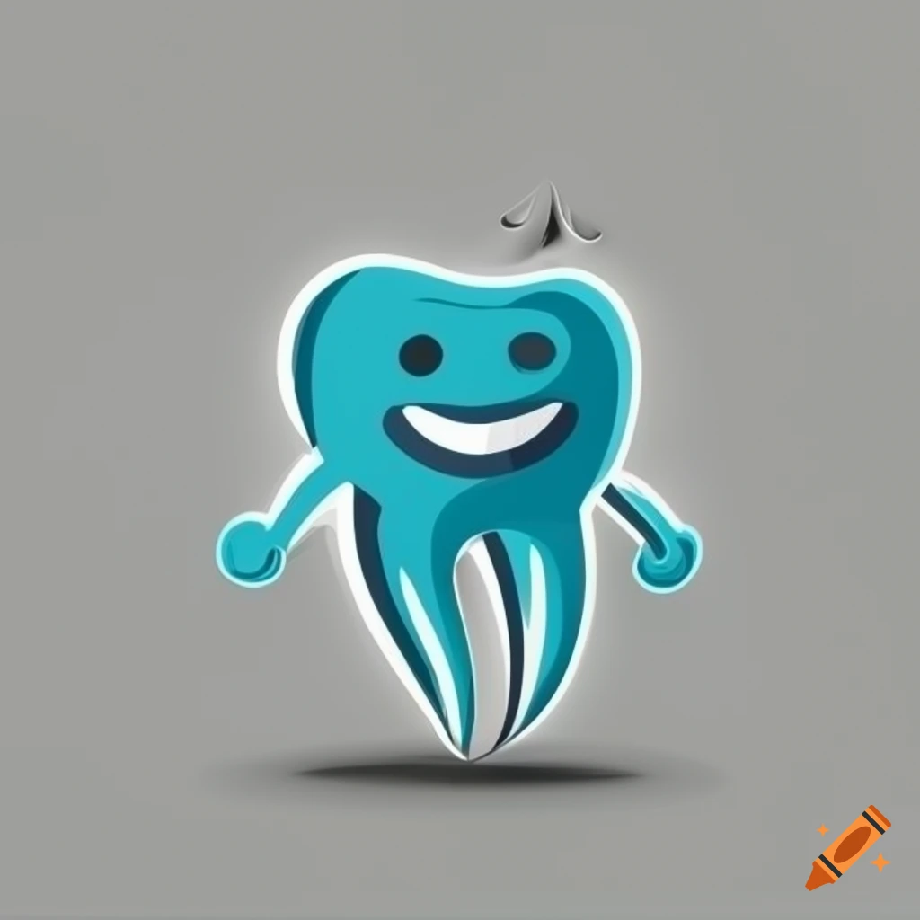 Flat dental software logo with computer and smile on white background
