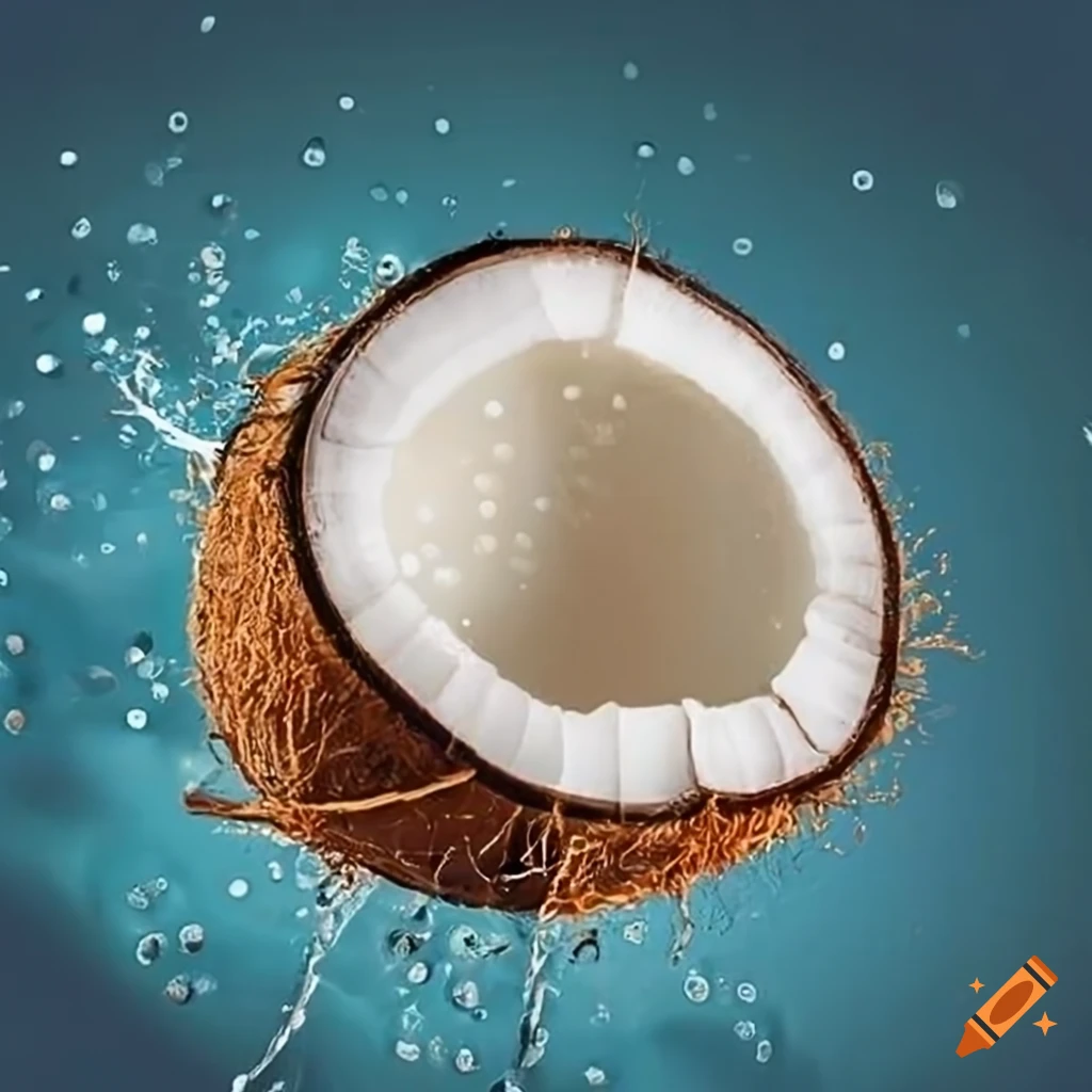 Freshly opened coconut with water inside on Craiyon