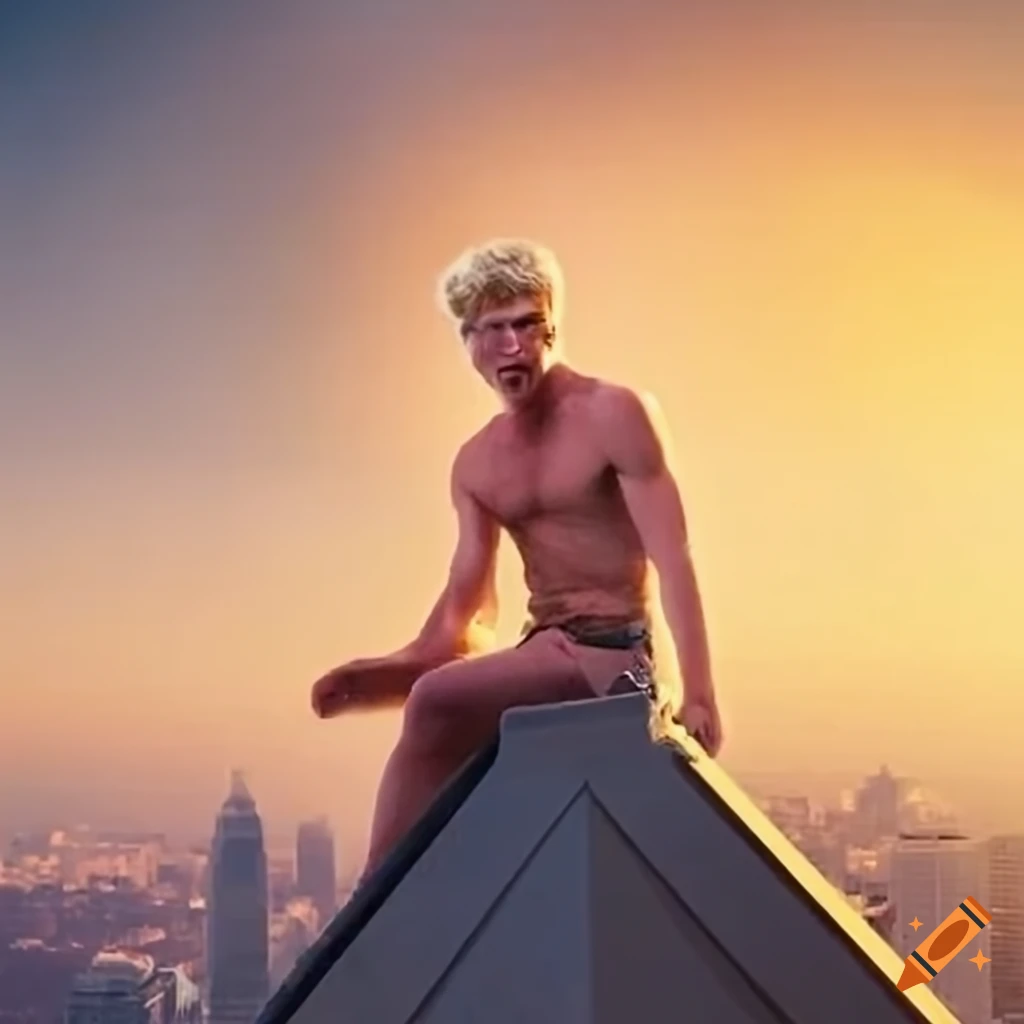Thoughtful man seated on top of a tall building contemplating the universe