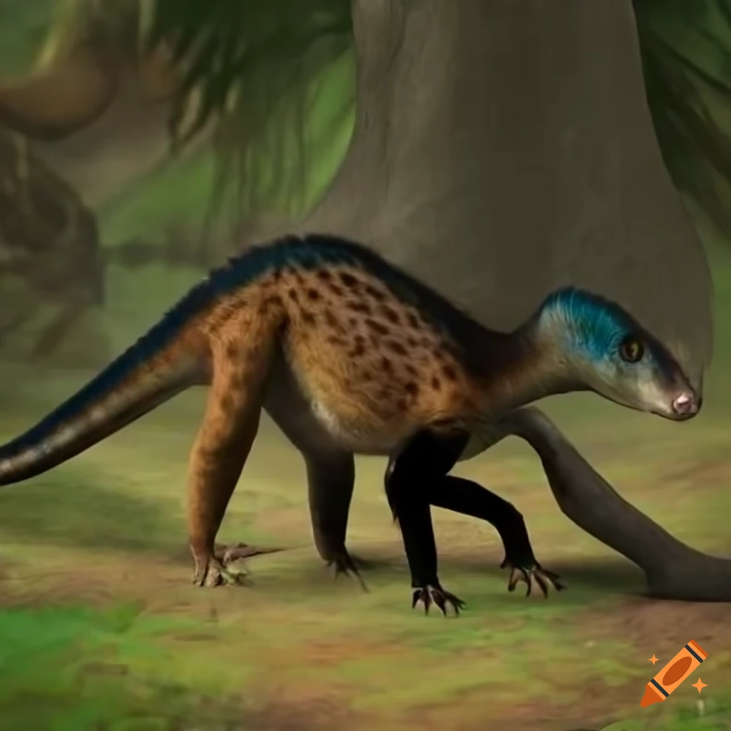 Feathered dinosaur with civet color pattern in natural environment