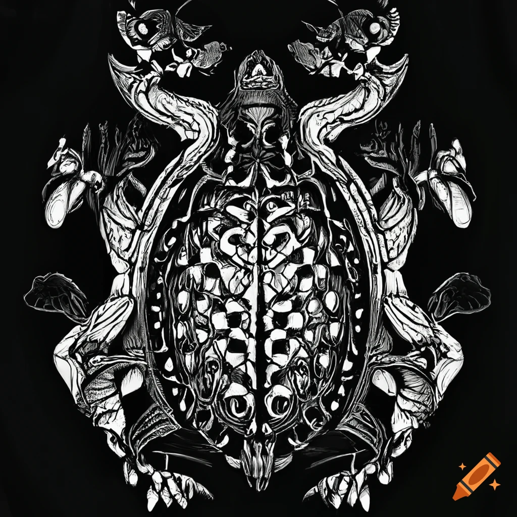 Turtle art nouveau in black and white