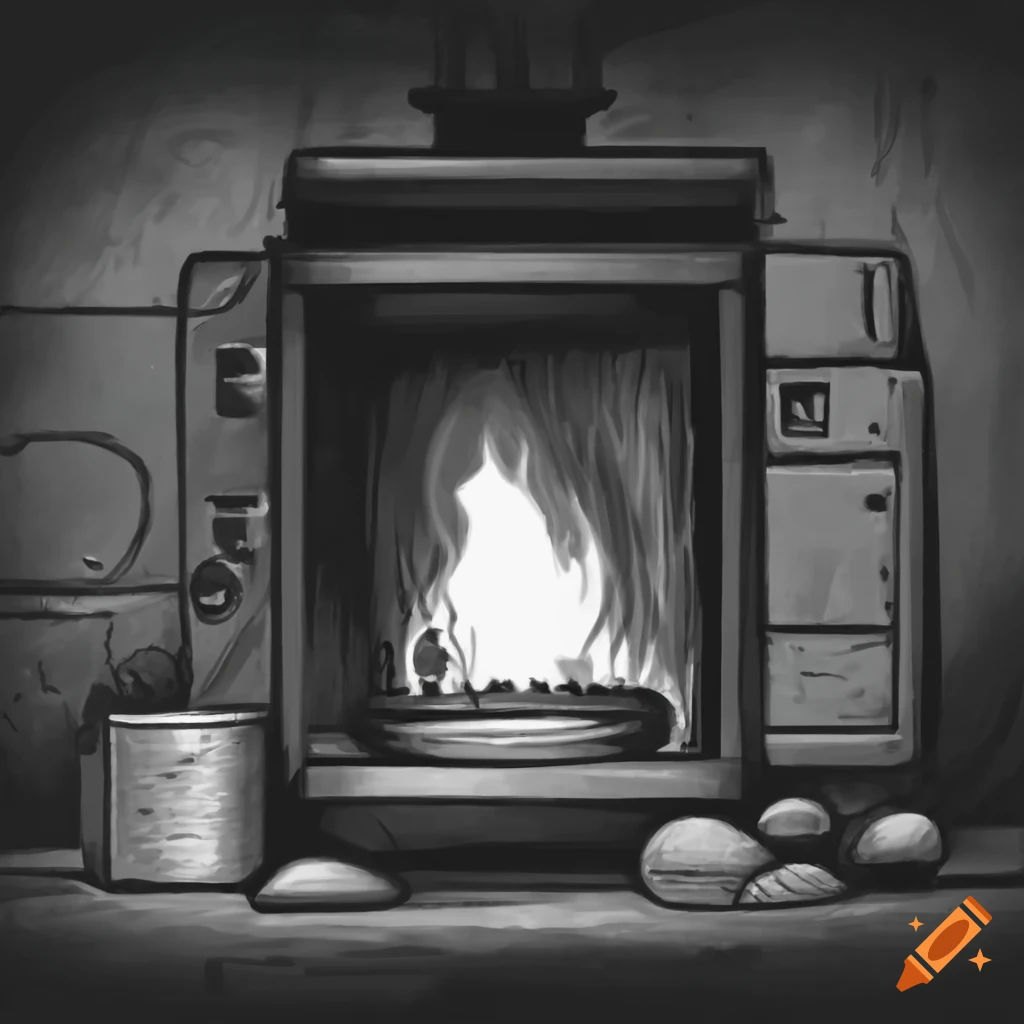 Basement gas furnace in pencil drawing