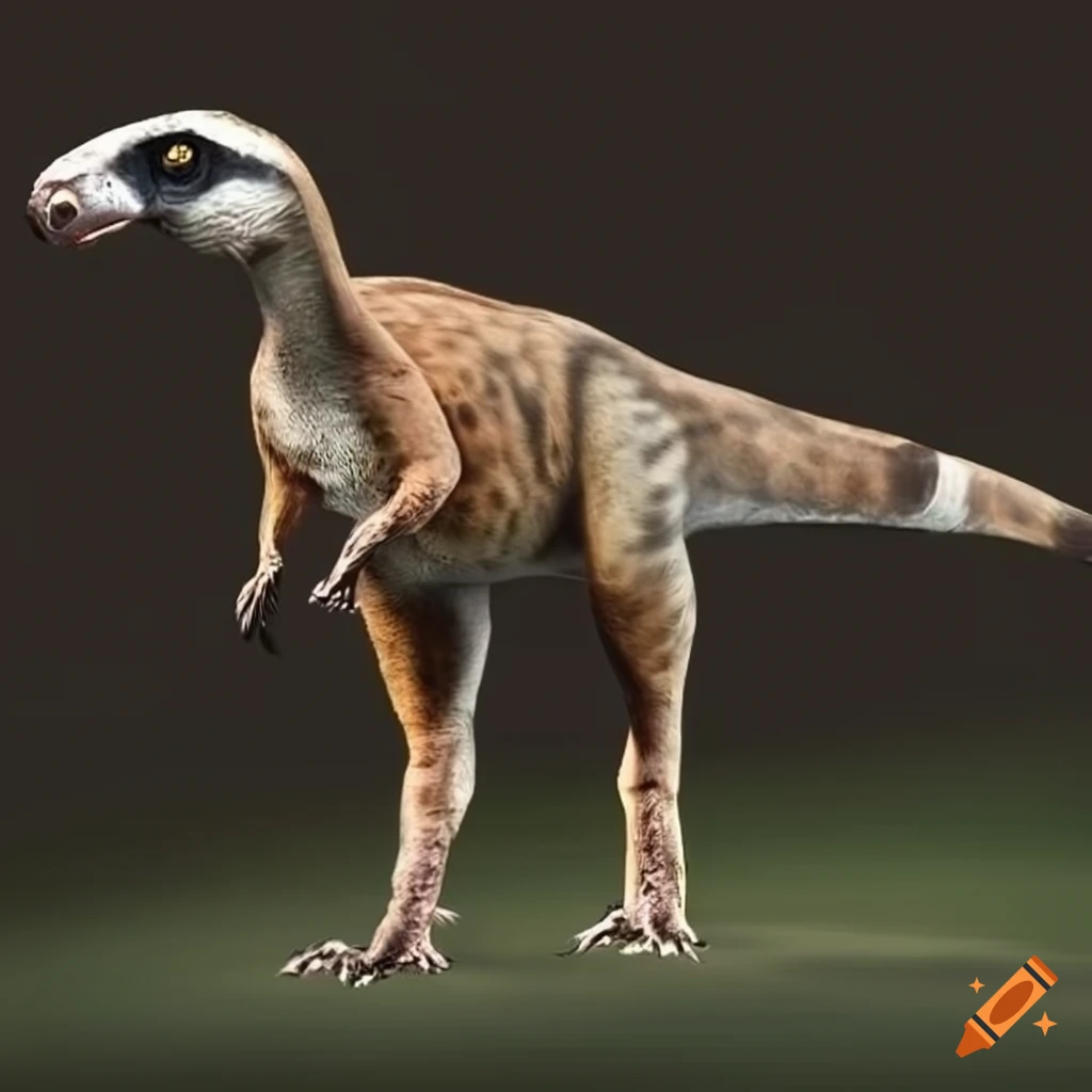 Feathered dinosaur with civet color pattern in natural environment