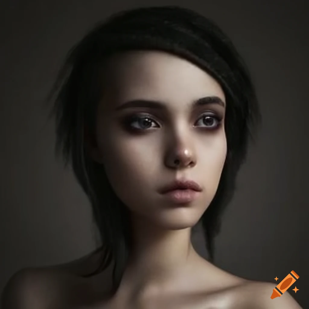 Beautiful girl with black hair and black dress