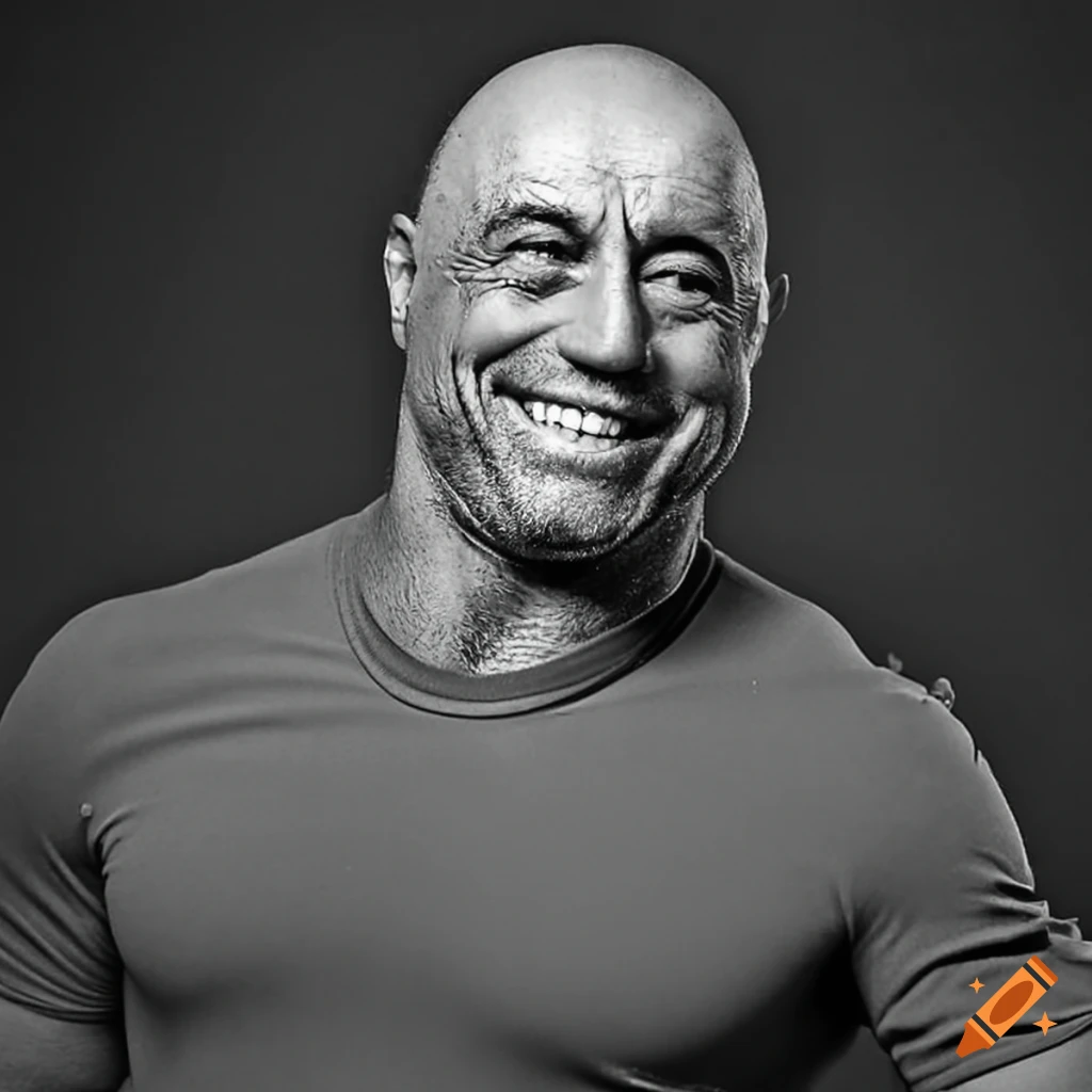 Joe rogan smiling on podcast on Craiyon