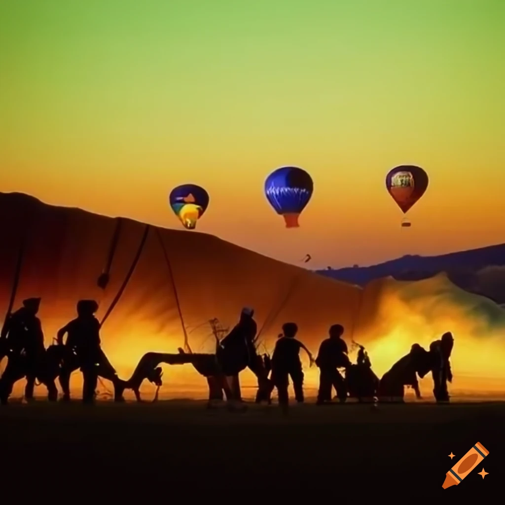 Group of soldiers looking at hot air balloons