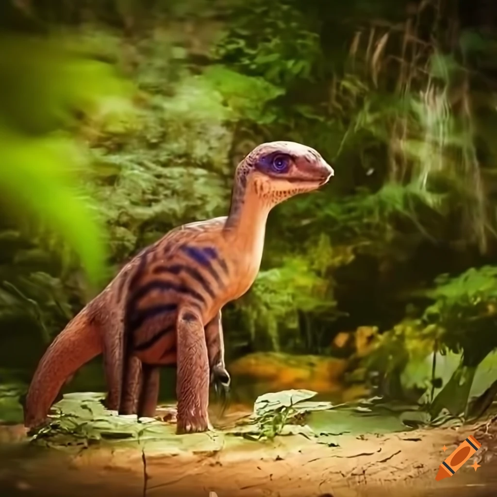 Feathered dinosaur with civet color pattern in natural environment