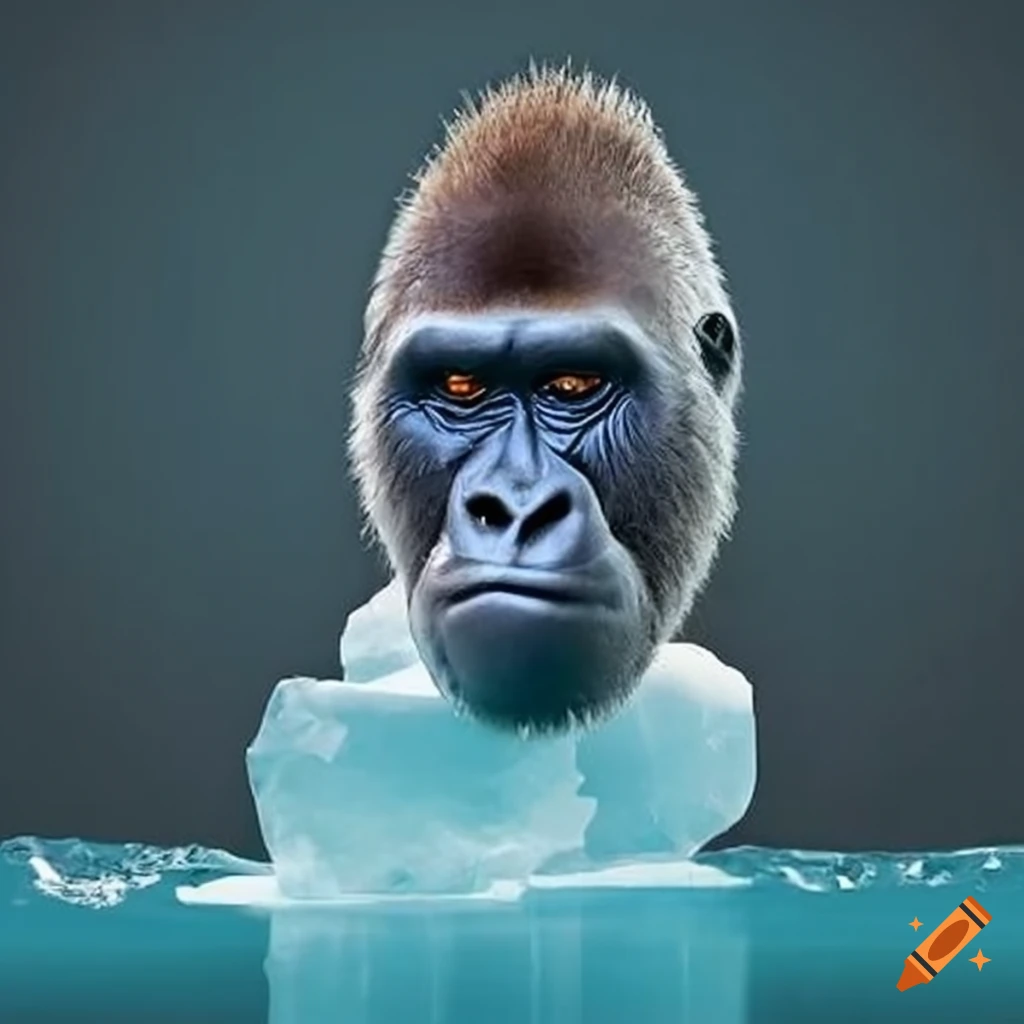 Gorilla sliding on ice on Craiyon