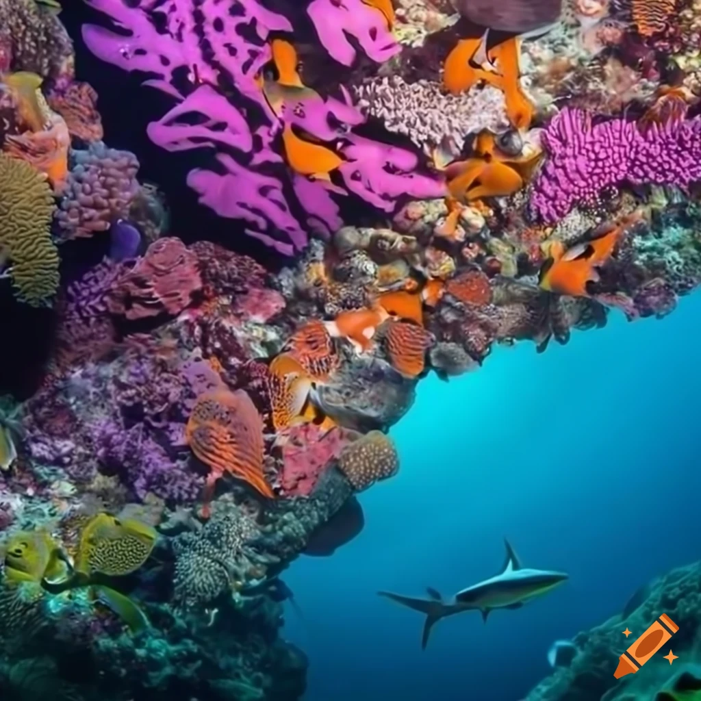 Colorful coral reef with a shark on Craiyon