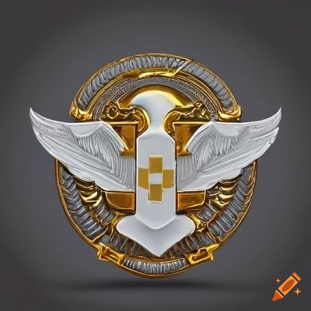 White signature emblem of emergency services badge with gold wings