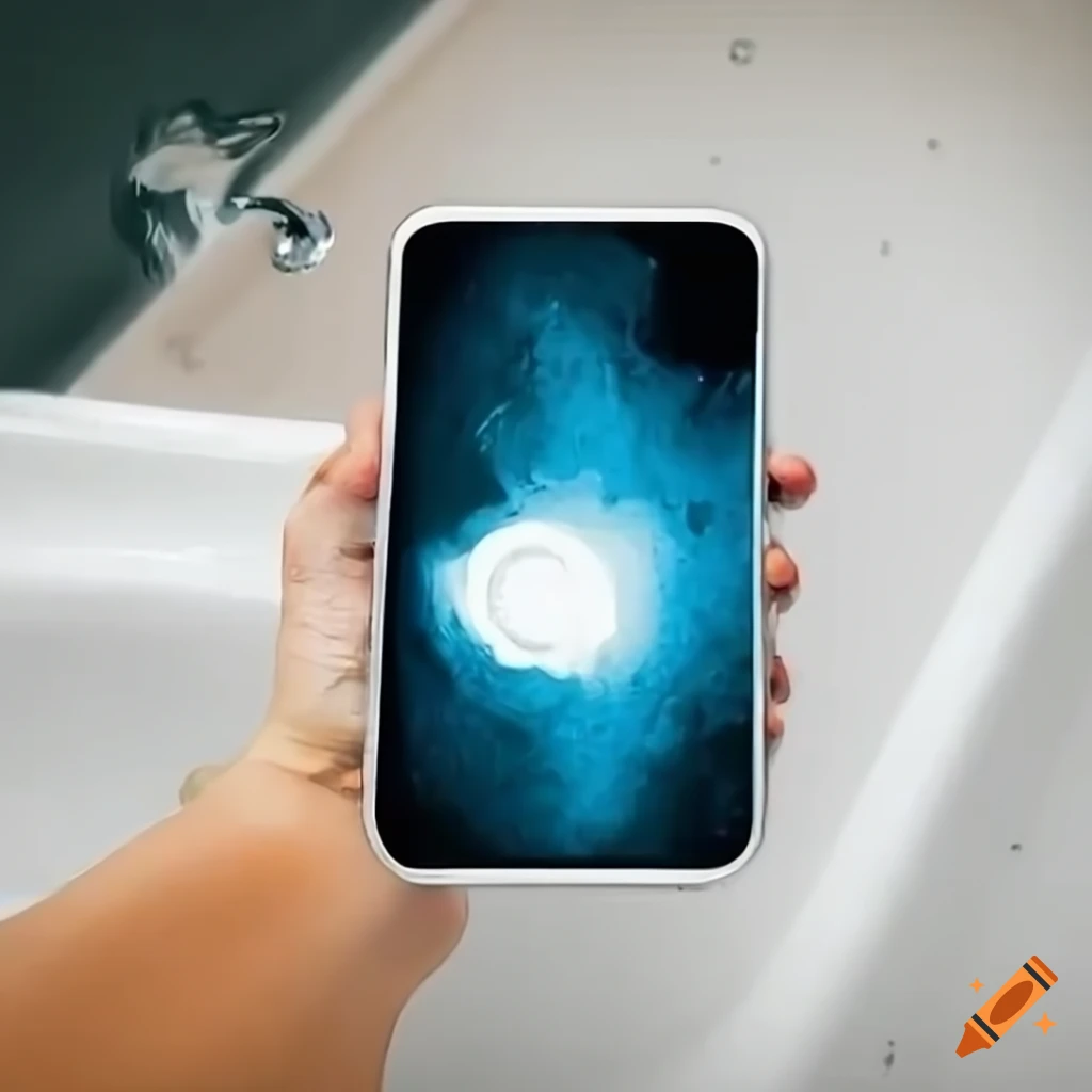 Person using smartphone while bathing in bathtub