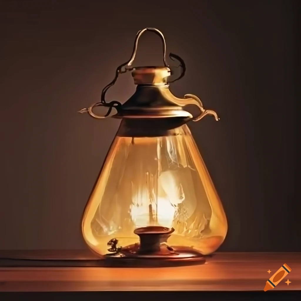 Glass lantern with maple lighting on black background